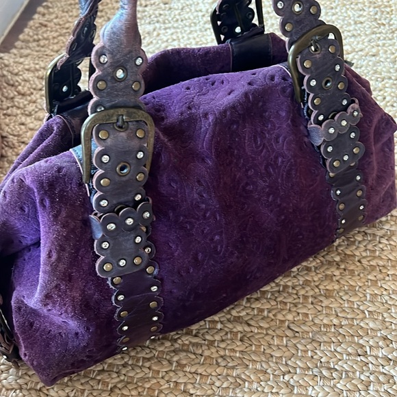 Charm & Luck Vintage 100% Leather Purple Suede Slouchy Purse Y2K Handbag - Picture 8 of 16